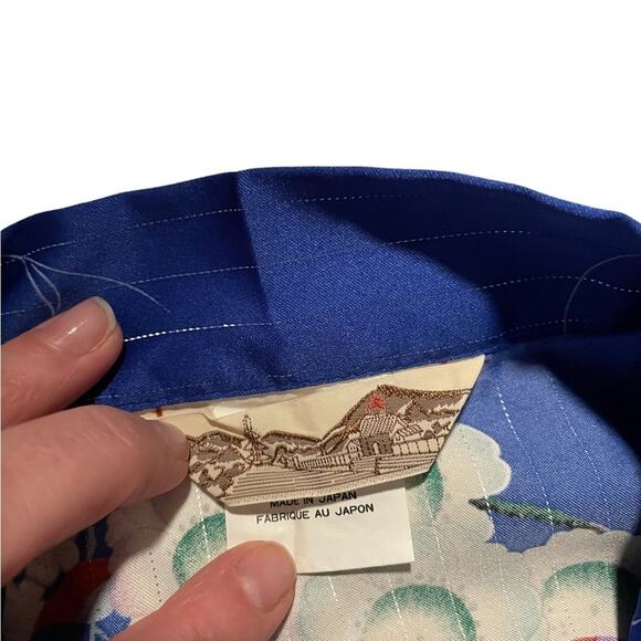 Traditional lightweight long blue shimmer Japanese Kimono Robe OS - Picture 11 of 11